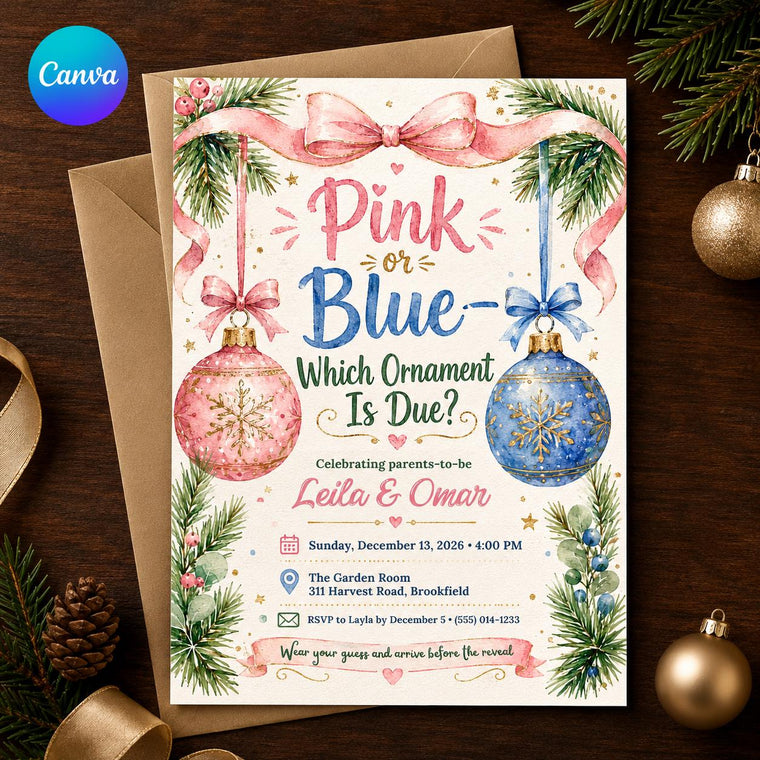 Christmas Ornament Gender Reveal Invitation