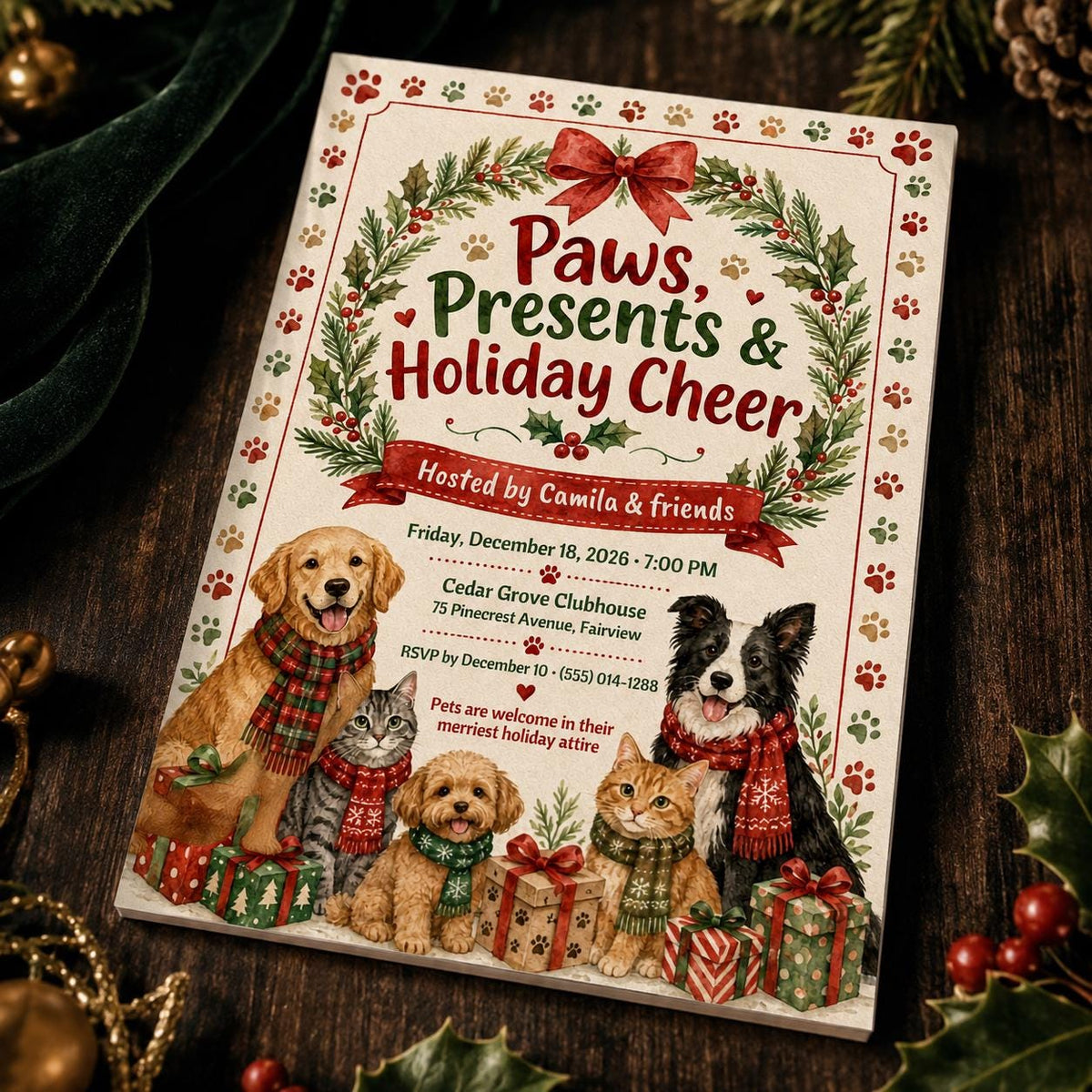 Christmas Pet Party Invitation — Christmas celebration stationery by VoltBy