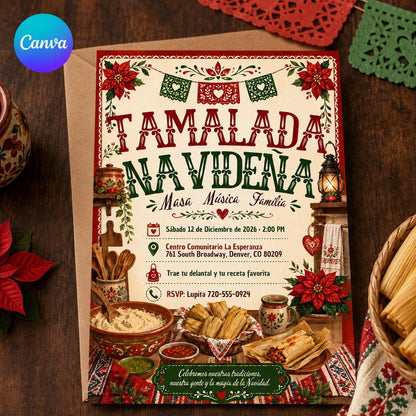 Christmas Tamalada Invitation — editable Canva template
