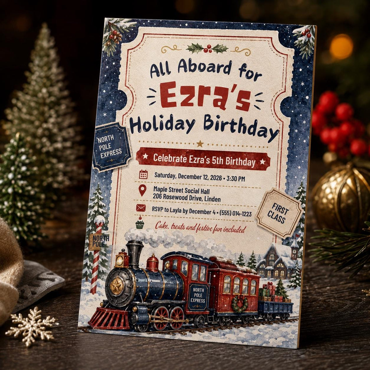 Christmas Train Birthday Invitation — birthday party stationery by VoltBy