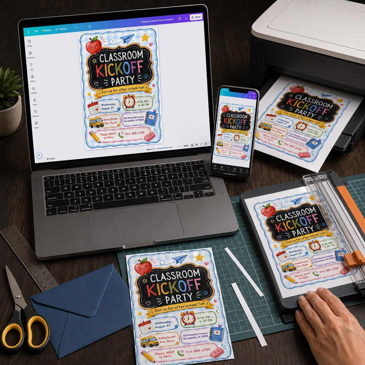 Classroom Kickoff Chalkboard Party Invitation — print-ready party design from VoltBy