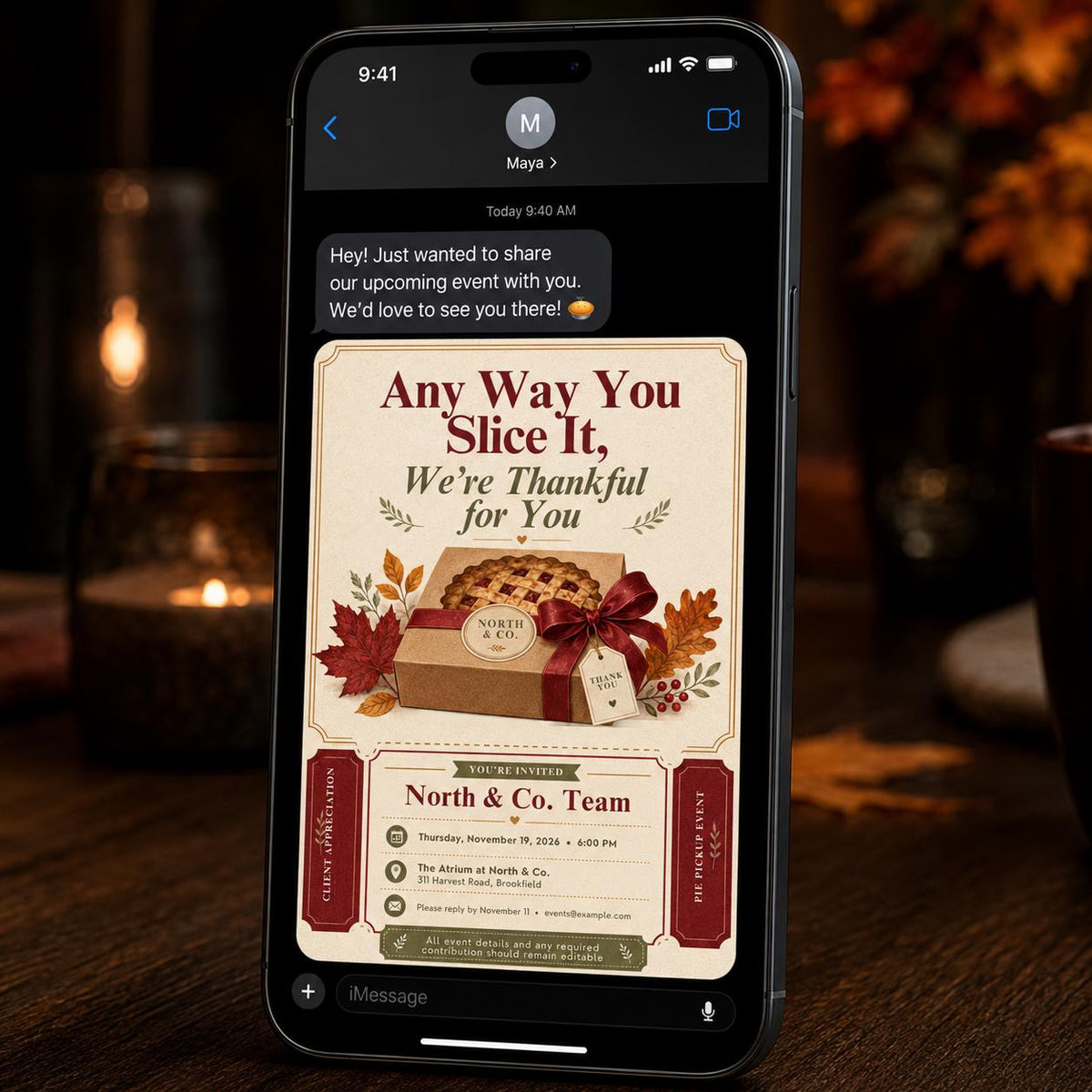 Client Appreciation Pie Invitation — digital invitation, instant download
