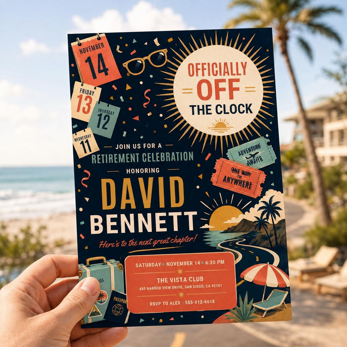 Clock Retirement Party Invitation — invitation you personalize in Canva