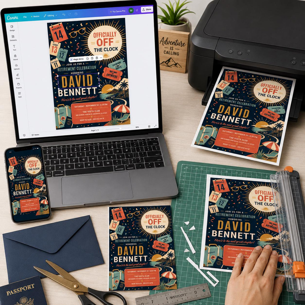 Clock Retirement Party Invitation — print-ready retirement party design from VoltBy