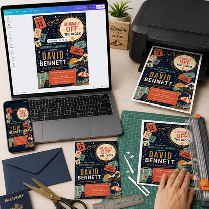 Clock Retirement Party Invitation — print-ready retirement party design from VoltBy