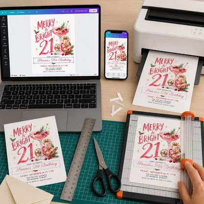 Cocktail 21st Birthday Christmas Invitation — digital invitation, instant download