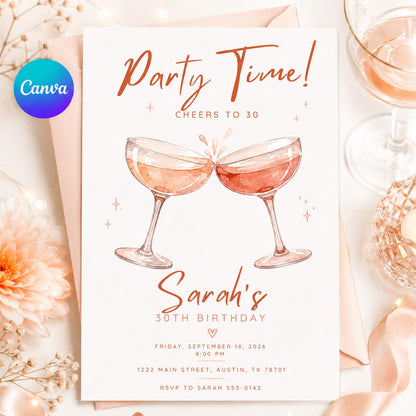 Cocktail 30th Birthday Invitation — editable Canva template