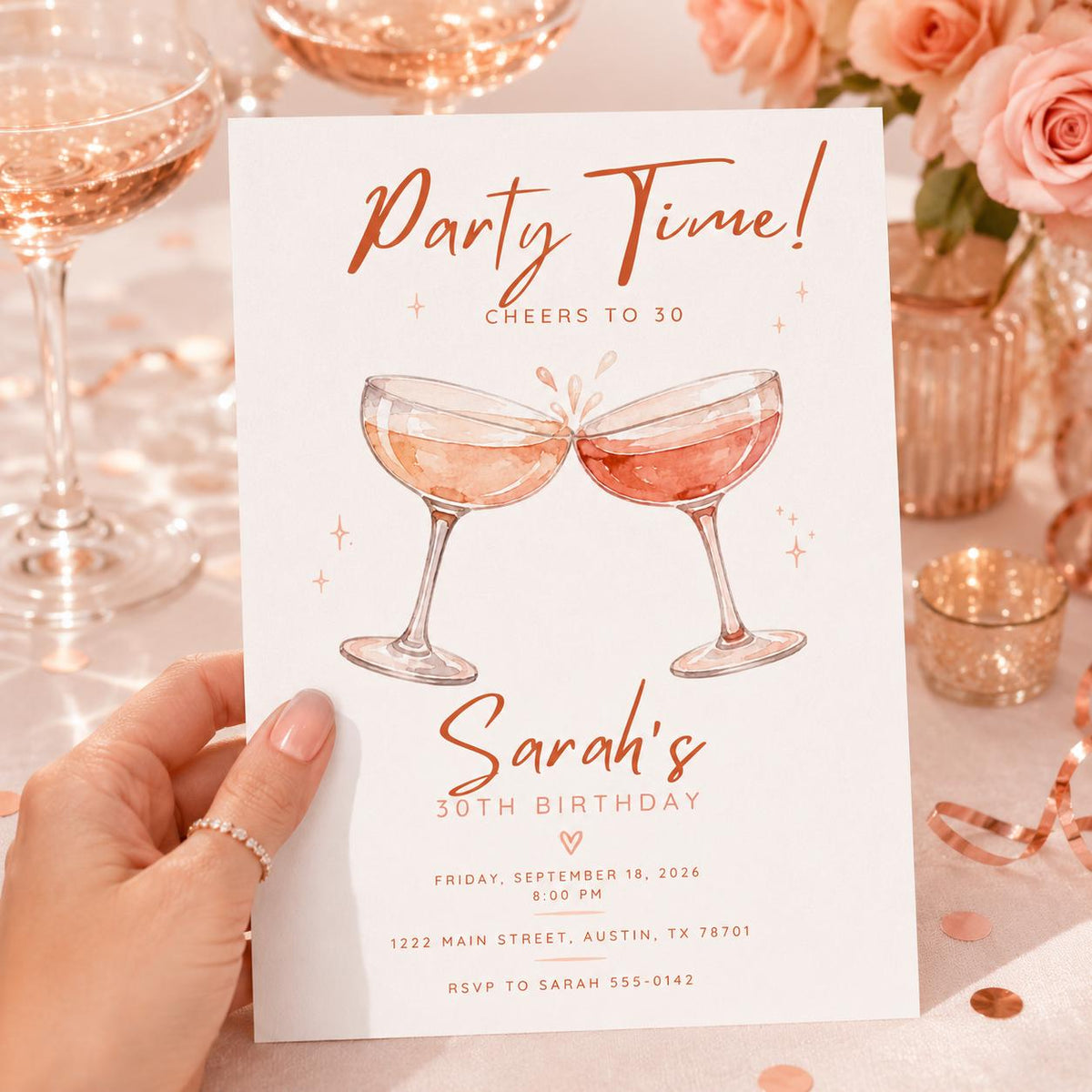 Cocktail 30th Birthday Invitation — digital invitation, instant download