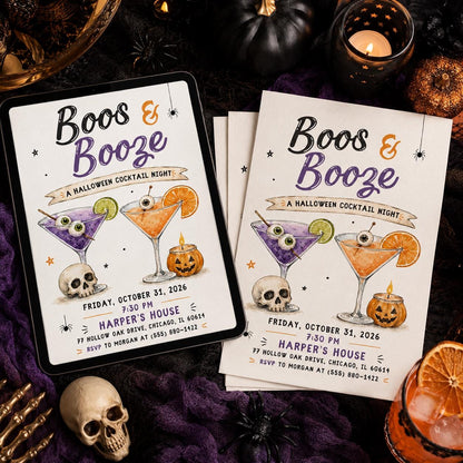Cocktail Boos and Booze Halloween Invitation — invitation you personalize in Canva