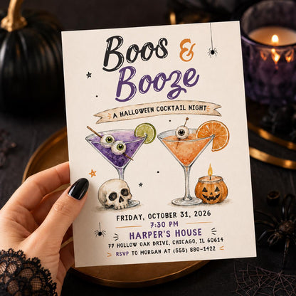 Cocktail Boos and Booze Halloween Invitation — digital invitation, instant download