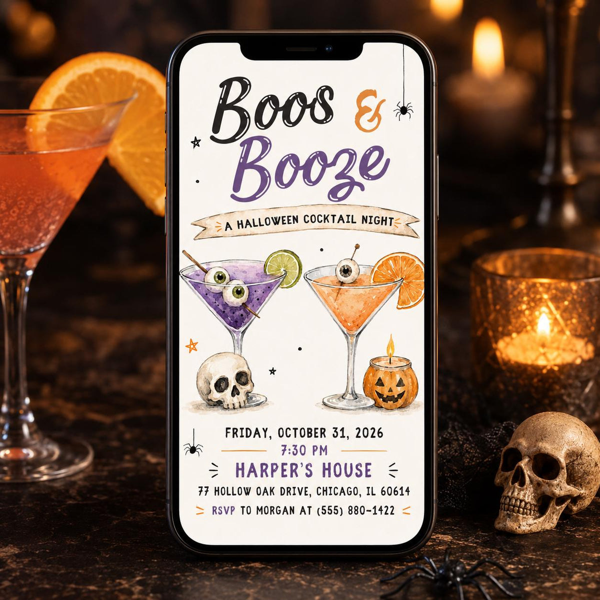 Cocktail Boos and Booze Halloween Invitation — Halloween party stationery by VoltBy