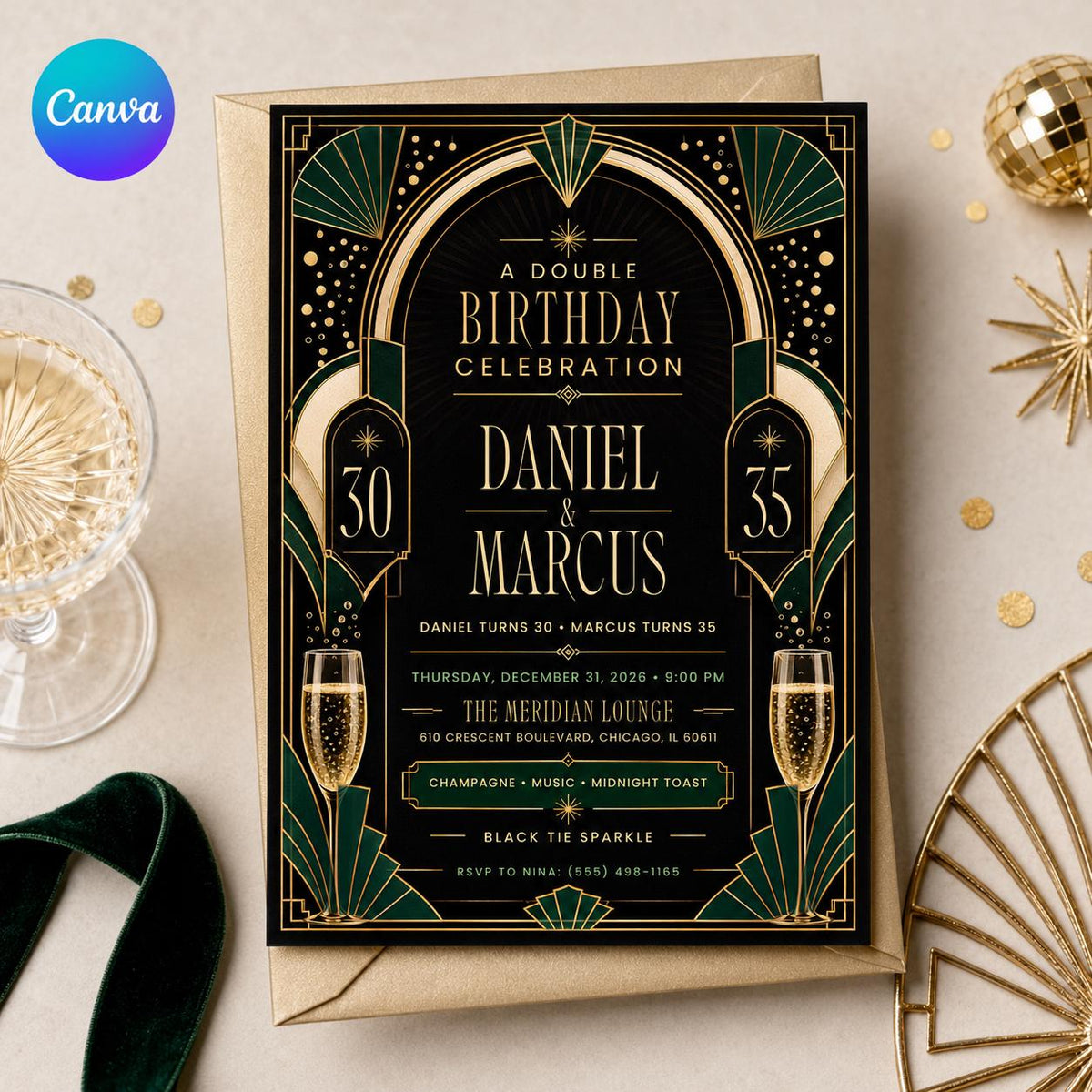 Cocktail 30th Birthday Martini Invitation — editable Canva template