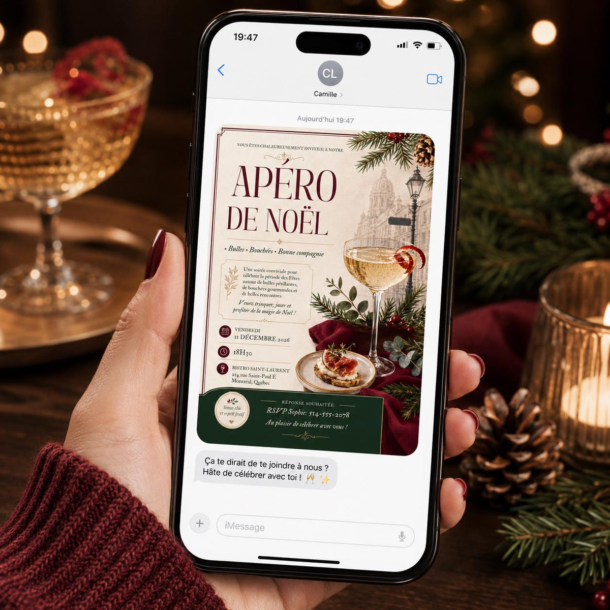 Cocktail French Christmas Aperitif Invitation — invitation you personalize in Canva