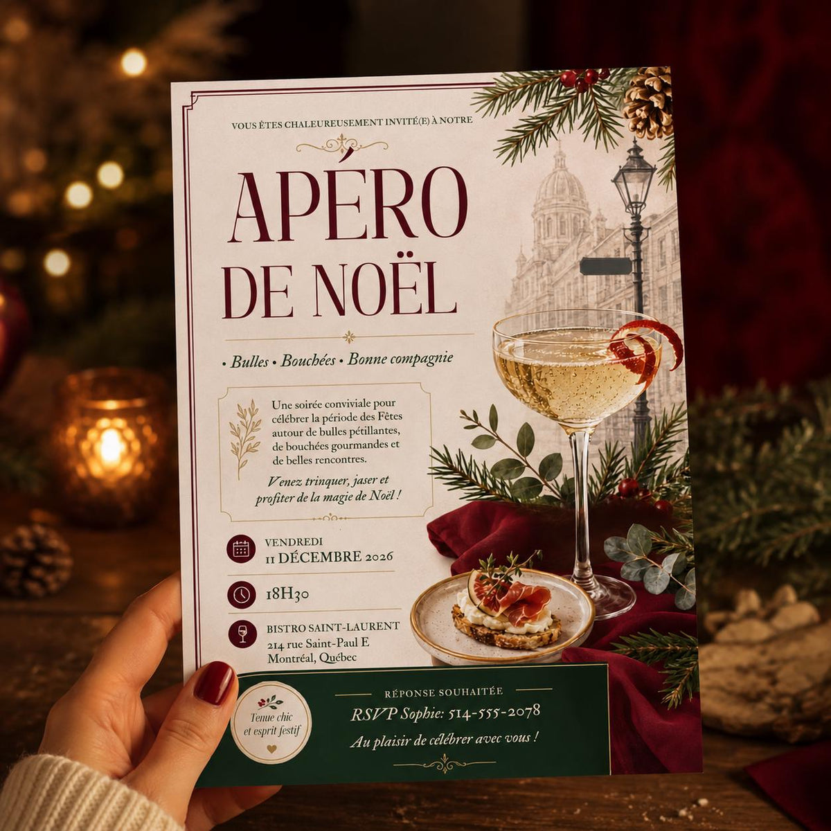 Cocktail French Christmas Aperitif Invitation — print-ready Christmas celebration design from VoltBy