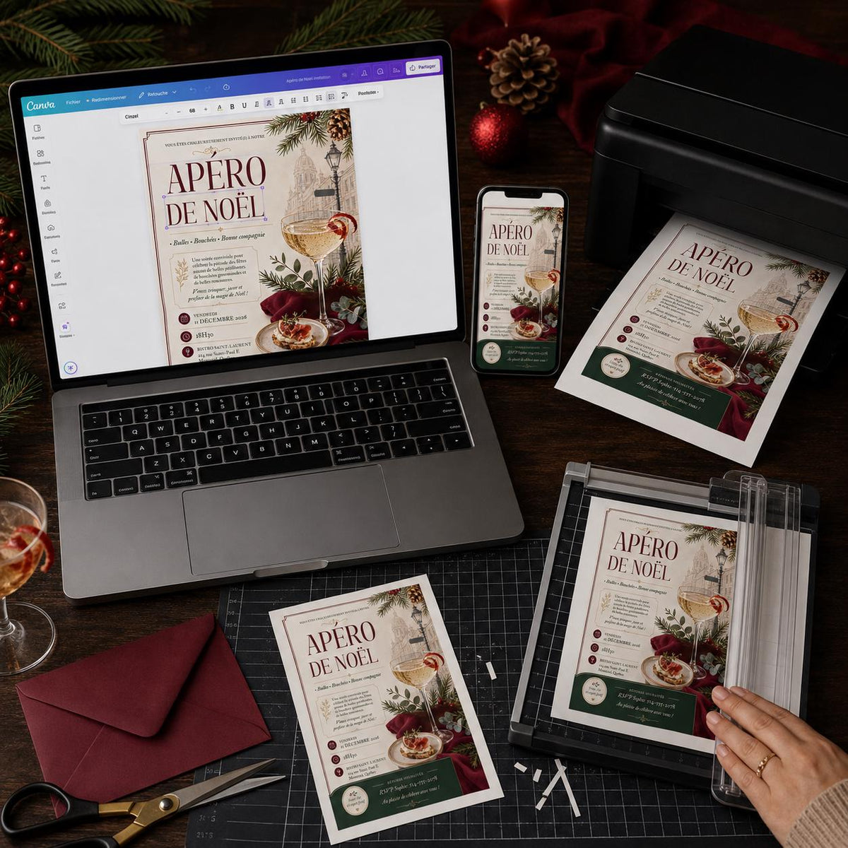 Cocktail French Christmas Aperitif Invitation — digital invitation, instant download