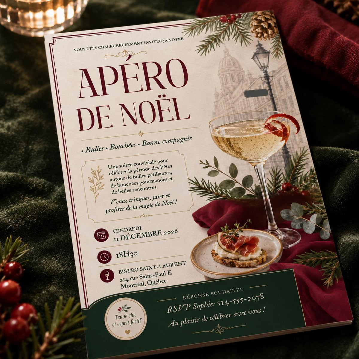 Cocktail French Christmas Aperitif Invitation — Christmas celebration stationery by VoltBy
