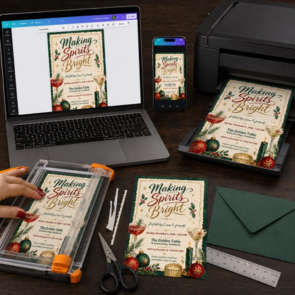 Cocktail Making Spirits Bright Christmas Party Invitation — digital invitation, instant download