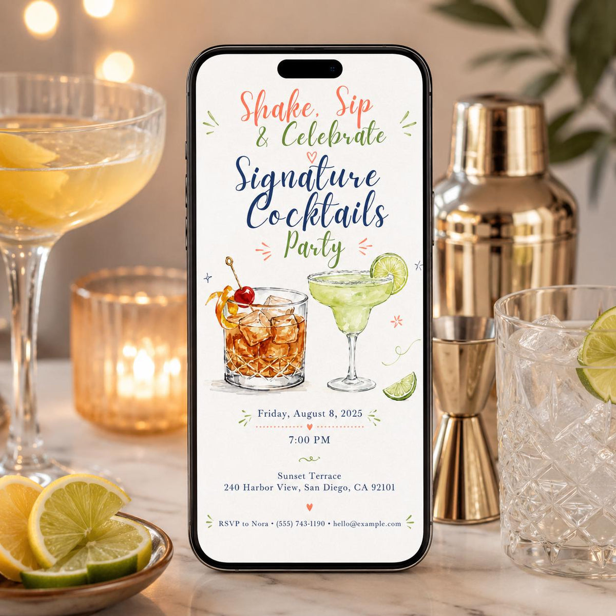 Cocktail Party Invitation Signature Cocktails Drinks Night Adult — invitation you personalize in Canva