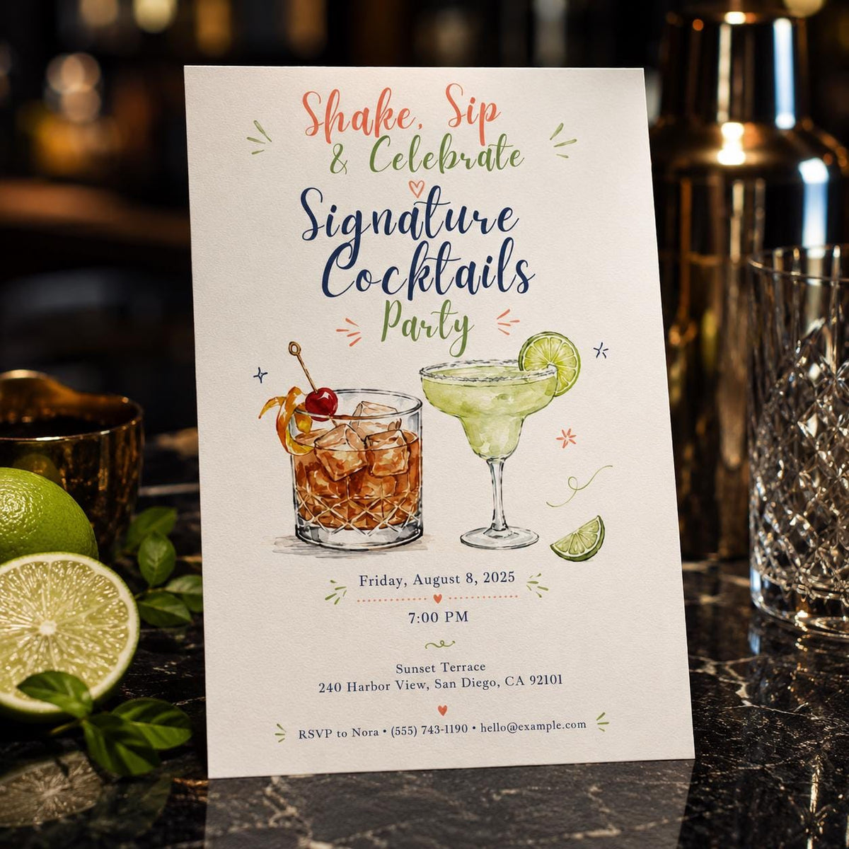 Cocktail Party Invitation Signature Cocktails Drinks Night Adult — print-ready cocktail party design from VoltBy