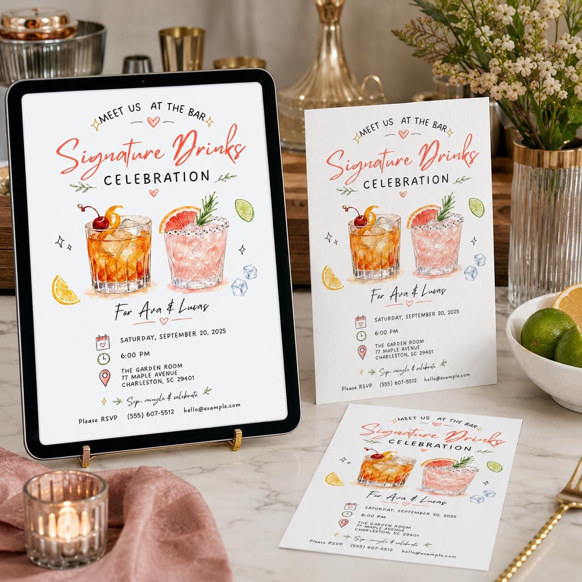 Cocktail Signature Drinks Invitation — invitation you personalize in Canva