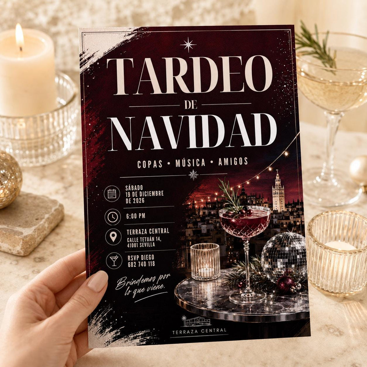 Cocktail Tardeo de Navidad Invitation — print-ready Christmas celebration design from VoltBy