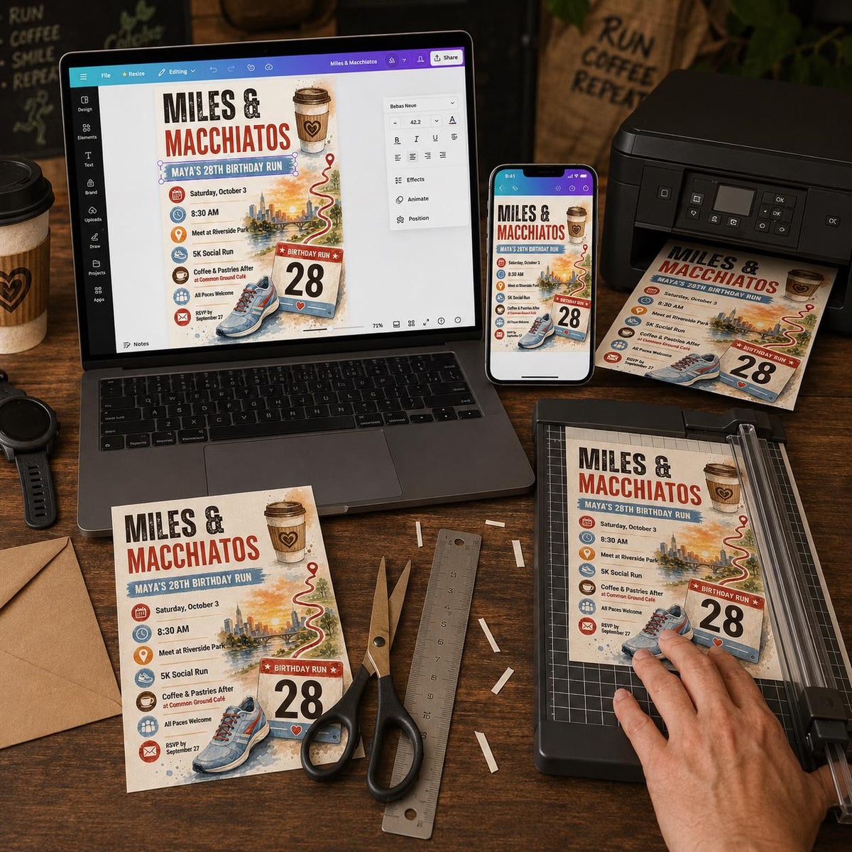 Coffee 28th Birthday Run Invitation — digital invitation, instant download