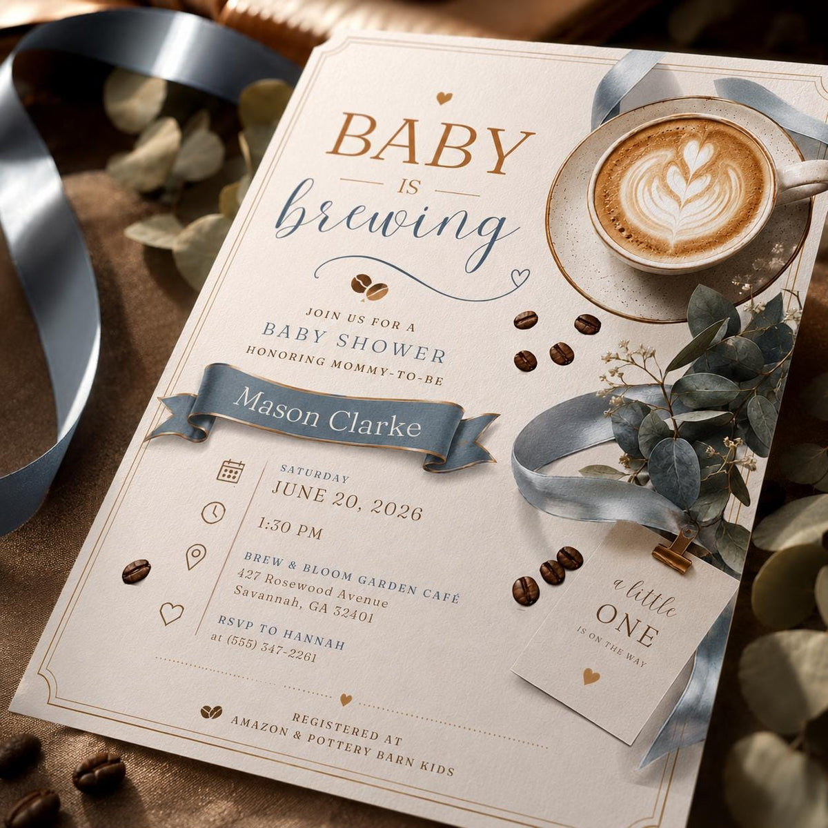 Coffee Baby Is Brewing Baby Shower Invitation for Boys — baby shower stationery by VoltBy