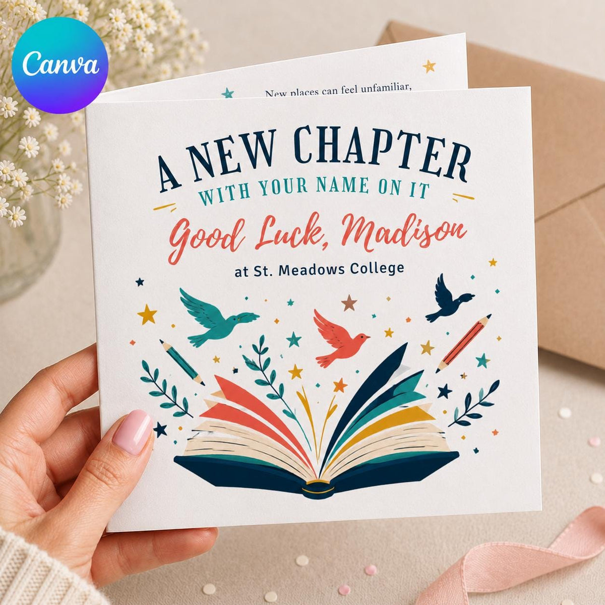 College Good Luck Greeting Card for Student — editable Canva template