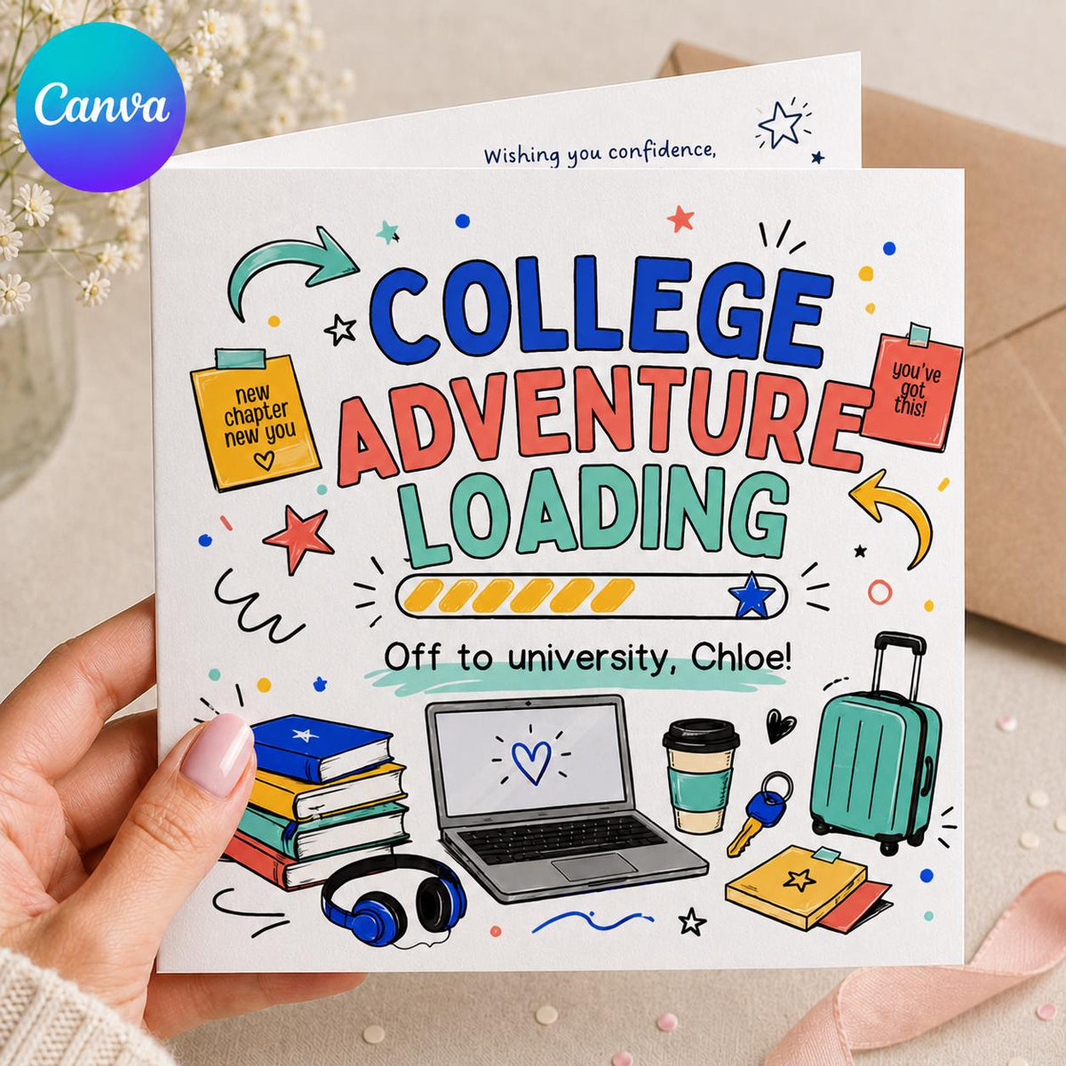 College Leaving Greeting Card — editable Canva template