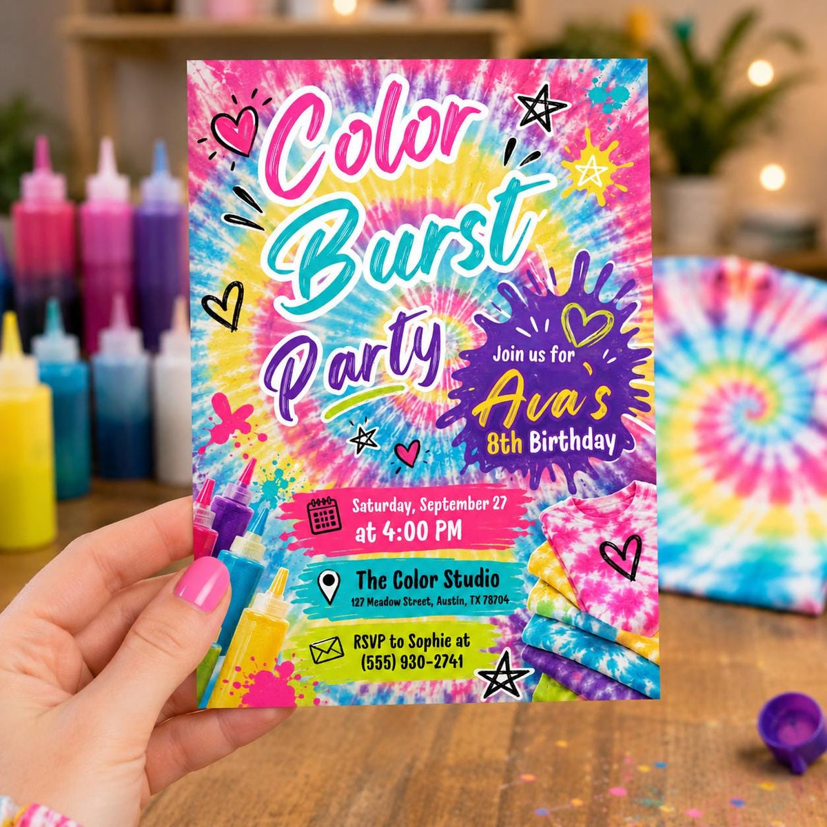 Color Burst Party Invitation — art design