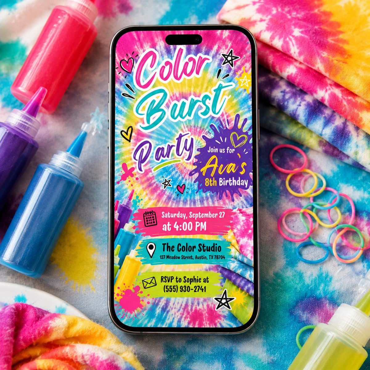 Color Burst Party Invitation — invitation you personalize in Canva