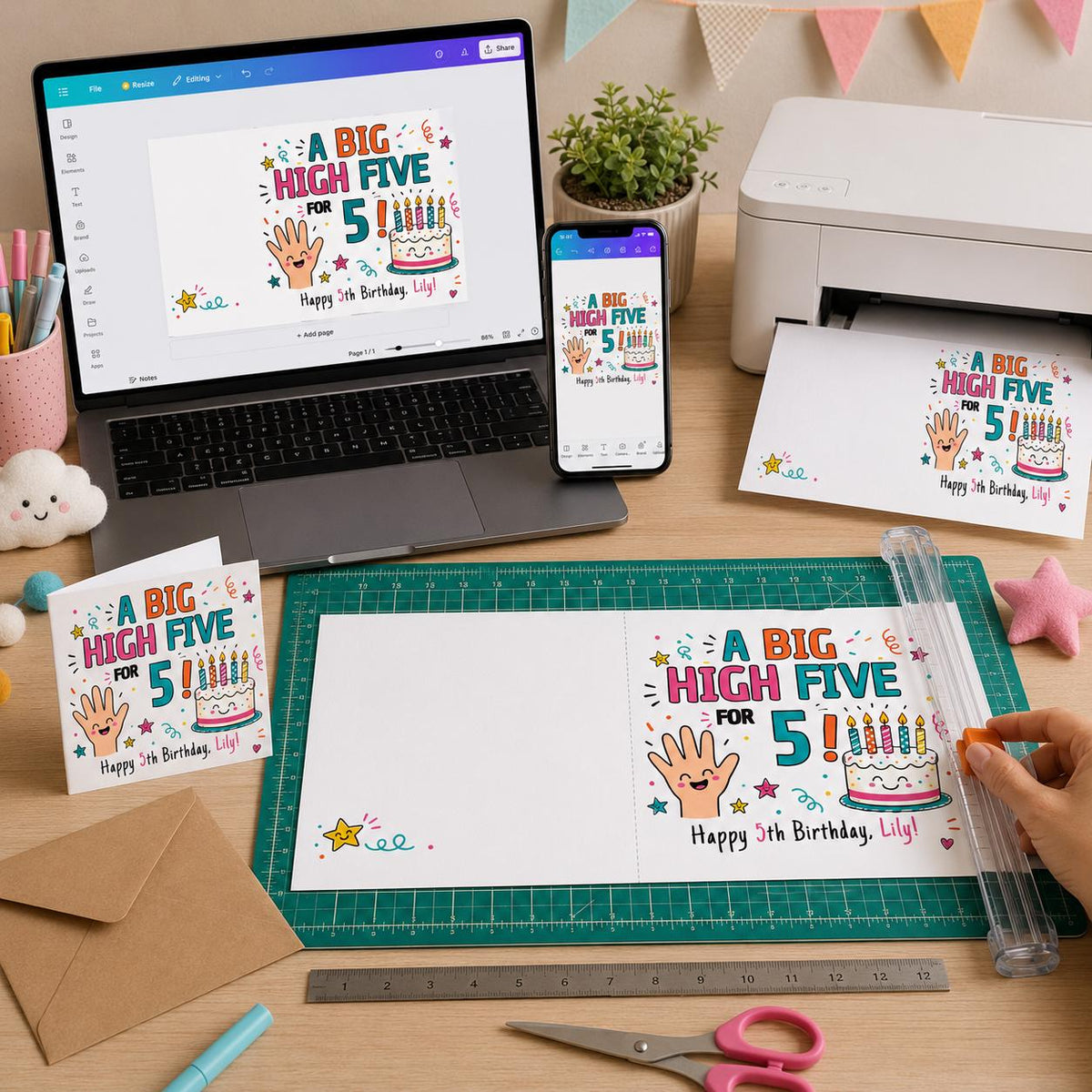 Colorful 5th Birthday Greeting Card — digital greeting card, instant download