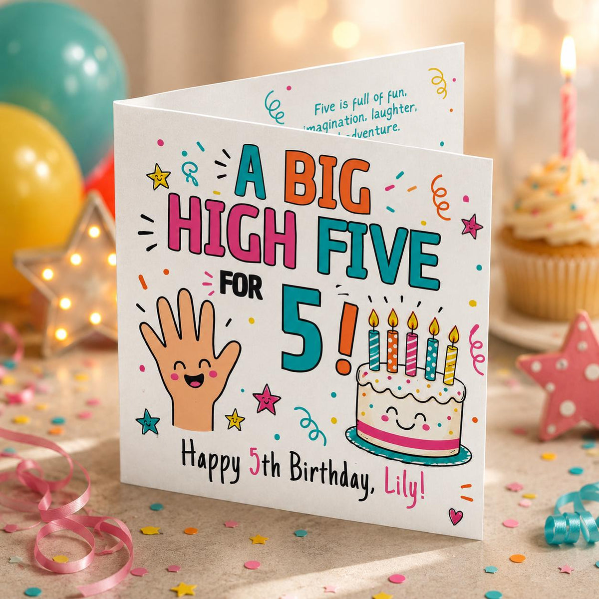 Colorful 5th Birthday Greeting Card — 5th birthday party stationery by VoltBy