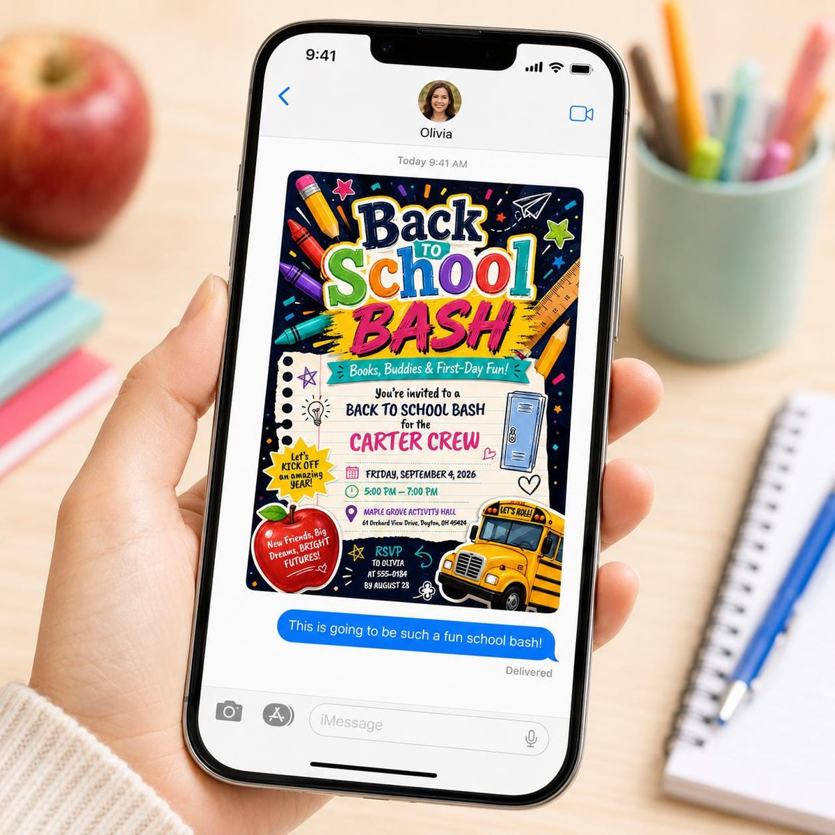 Colorful Back to School Bash Invitation: Bold Colorful First Day Party Flyer — print-ready back-to-school event design