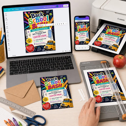 Colorful Back to School Bash Invitation: Bold Colorful First Day Party Flyer — back-to-school event stationery by VoltBy
