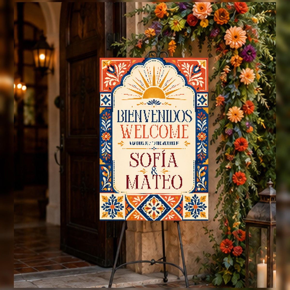 Colorful Bilingual Spanish Wedding Welcome Sign — talavera design