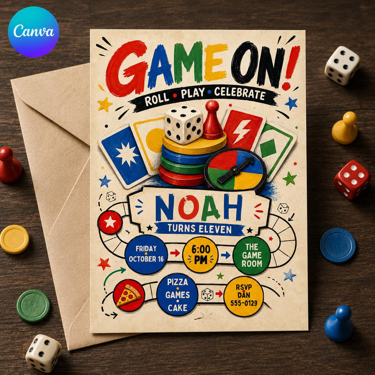 Colorful Board Game 11th Birthday Invitation