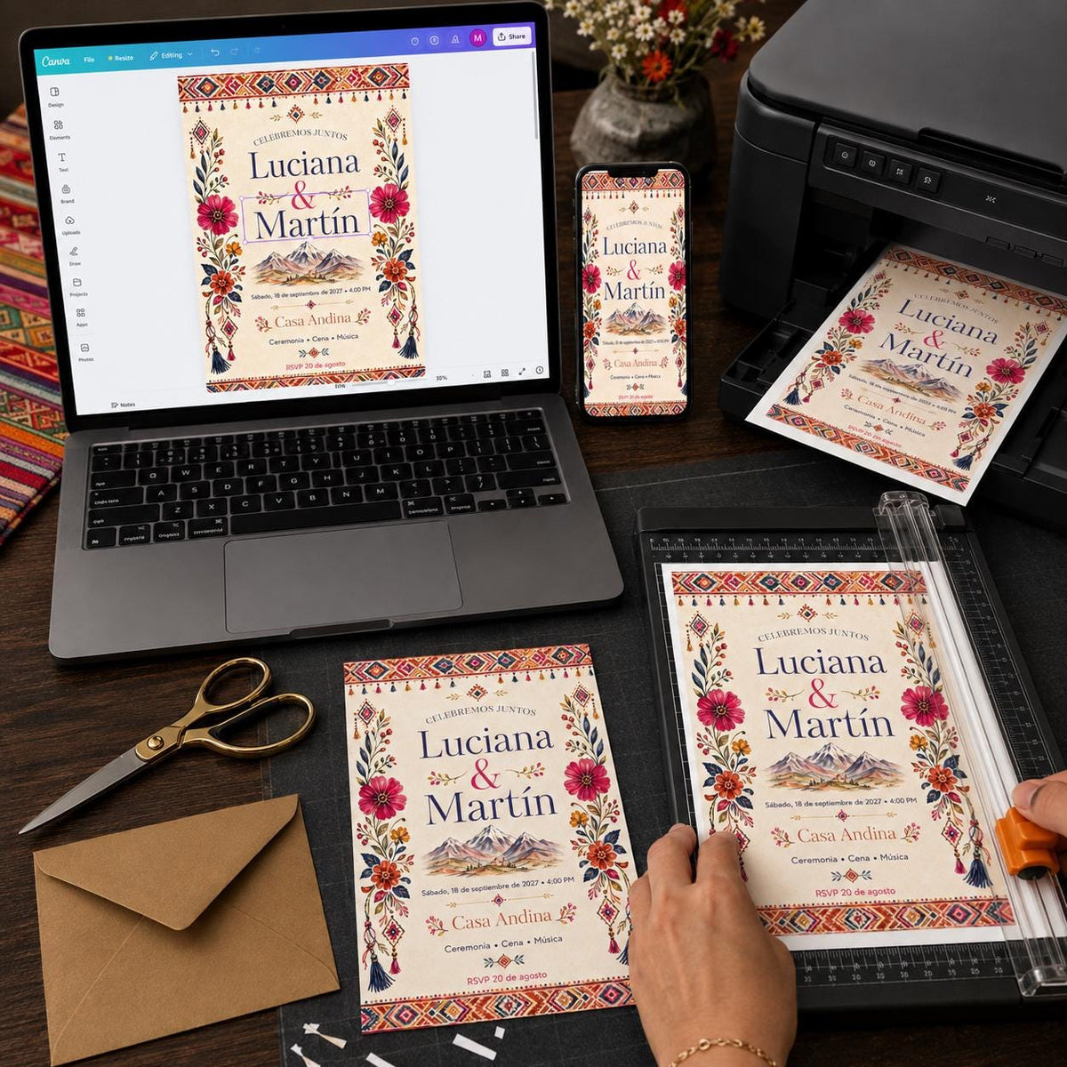 Colorful Boho Spanish Wedding Invitation — print-ready wedding design from VoltBy