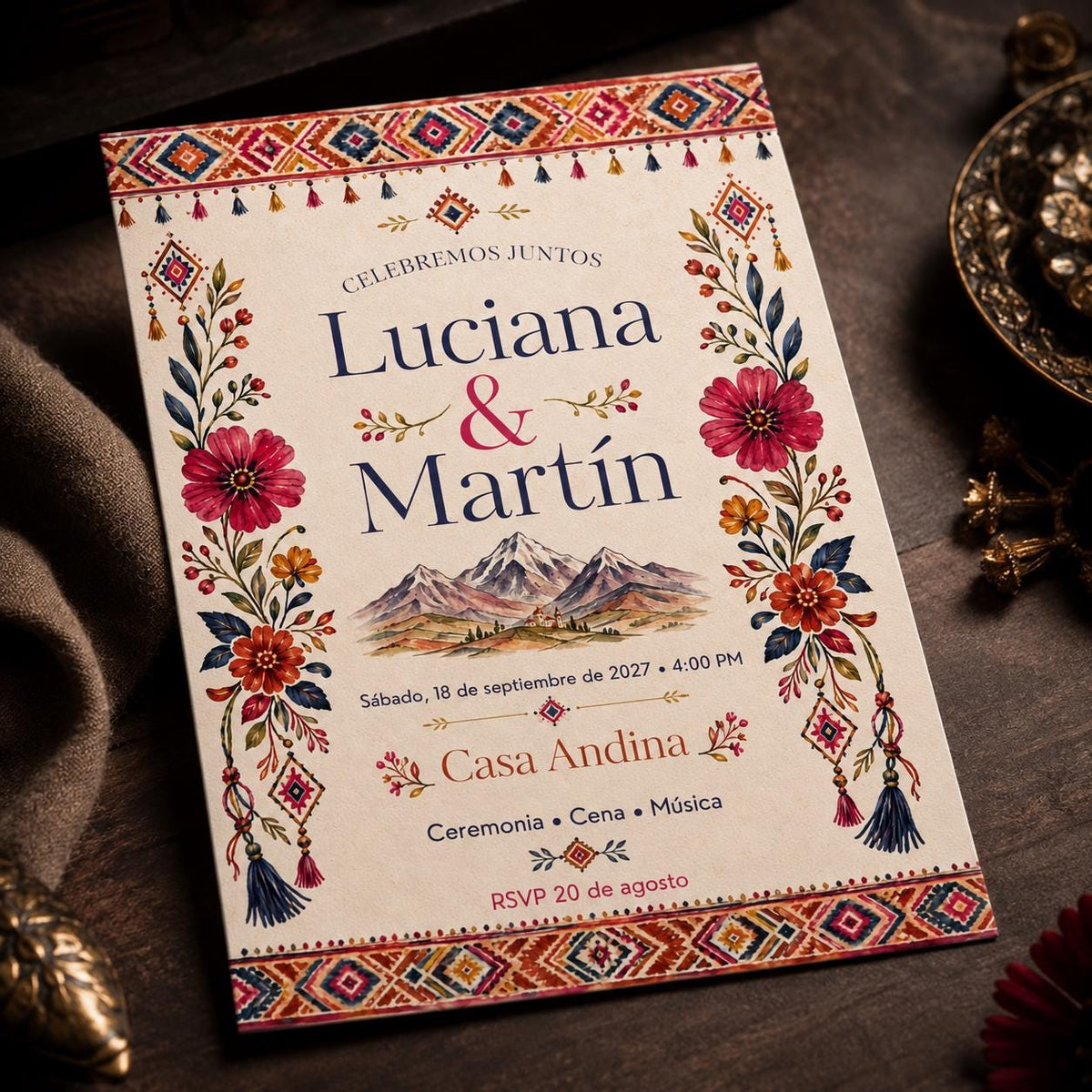 Colorful Boho Spanish Wedding Invitation — digital invitation, instant download