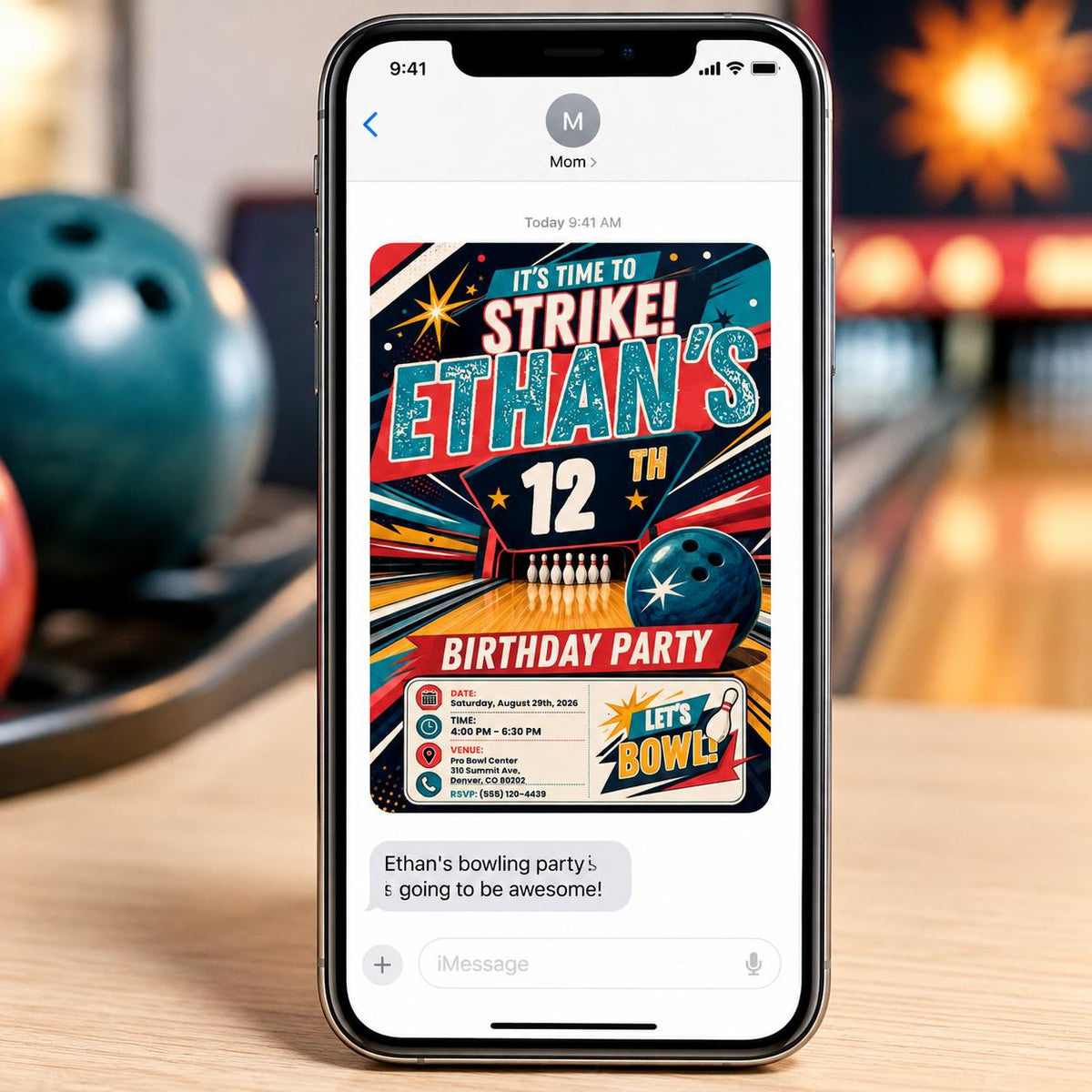 Colorful Comic Book Comic Bowling 12th Birthday Invitation for Boys — invitation you personalize in Canva