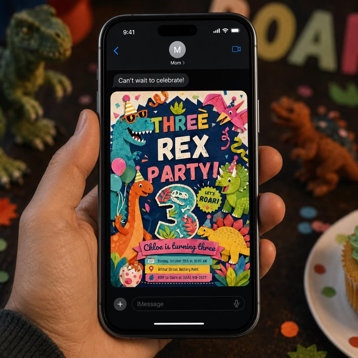 Colorful Dinosaur 3rd Birthday Invitation — 3rd birthday party stationery by VoltBy