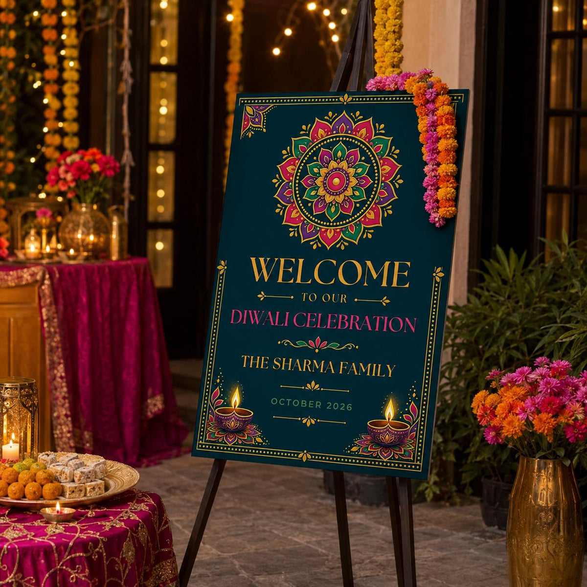 Colorful Diwali Welcome Sign — print-ready Diwali design from VoltBy