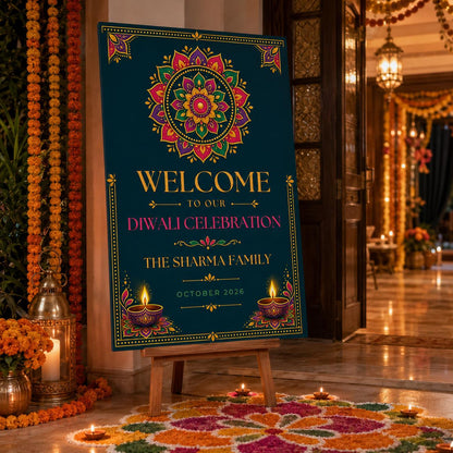 Colorful Diwali Welcome Sign — Diwali stationery by VoltBy