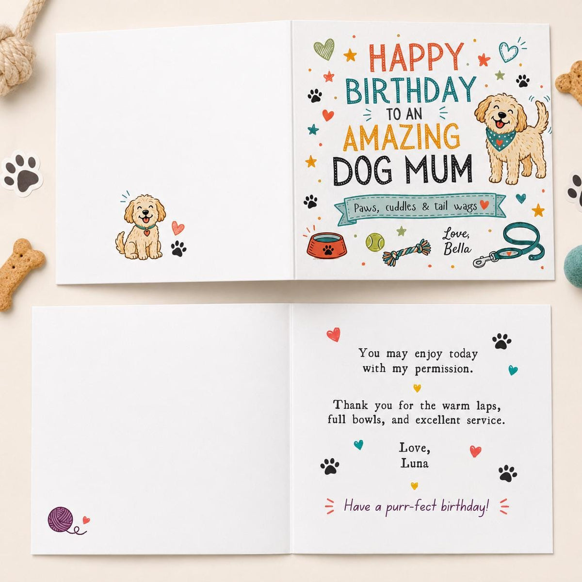 Colorful Dog Mum Birthday Greeting Card — puppy design