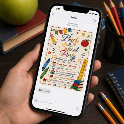 Colorful Embroidery Back to School Party Invitation — invitation you personalize in Canva