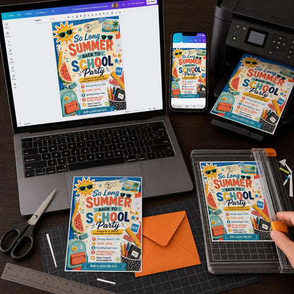 Colorful End of Summer Back to School Invitation — digital invitation, instant download
