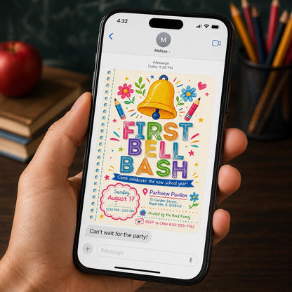 Colorful First Bell Bash Invitation — digital invitation, instant download