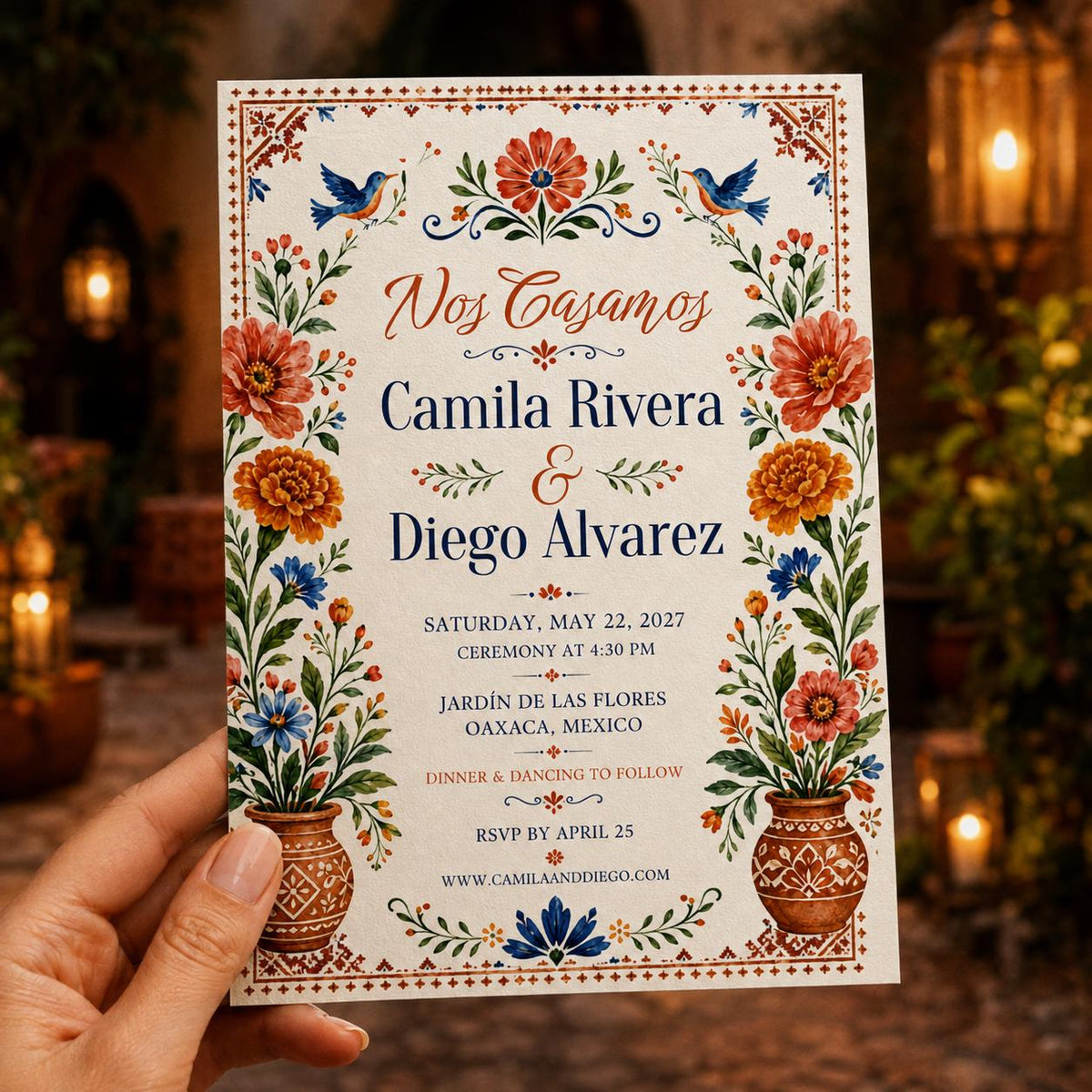 Colorful Floral Mexican Wedding Invitation — print-ready wedding design from VoltBy