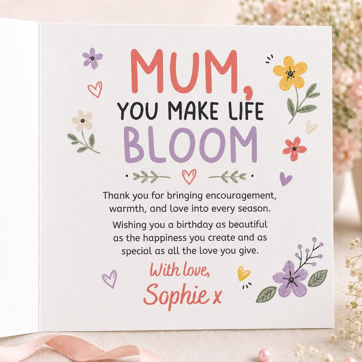 Colorful Floral Mum Birthday Greeting Card — print-ready birthday party design from VoltBy
