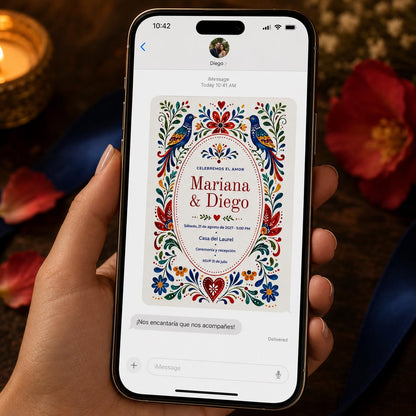 Colorful Floral Spanish Folk Art Wedding Invitation — invitation you personalize in Canva